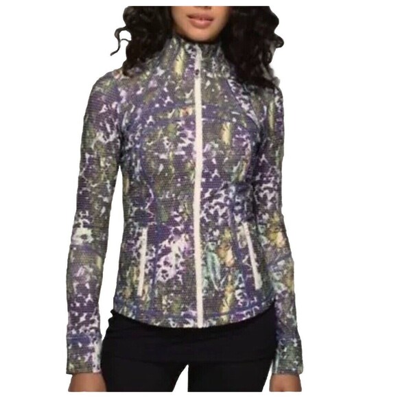Lululemon Define Jacket Womens 4 Floral Full Zip Thumb Holes Purple Green - Picture 10 of 10